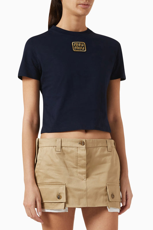 T-shirt Miu Miu bleu marine T.XS