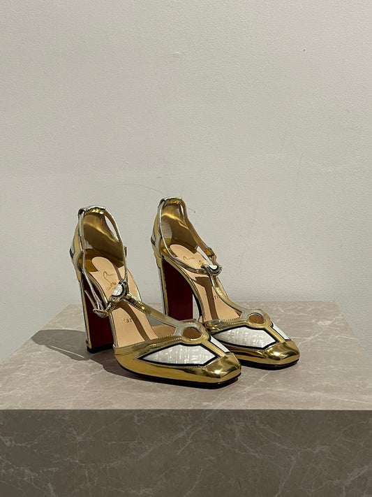 Escarpins Louboutin nacre doré T.38,5