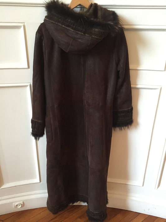 Manteau en peau lainée marron T.38