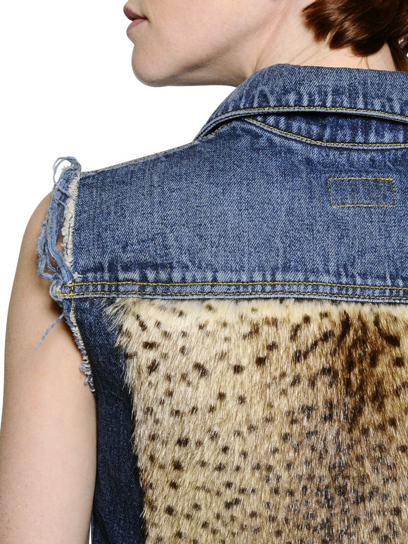 Veste Saint Laurent en jeans et fourrure T.XS