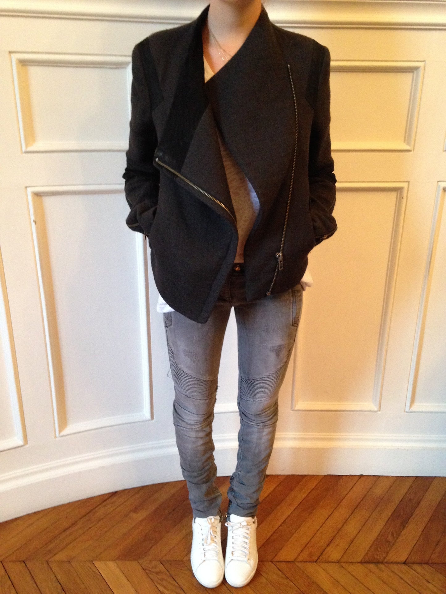 Jeans Biker Balmain Gris T.36