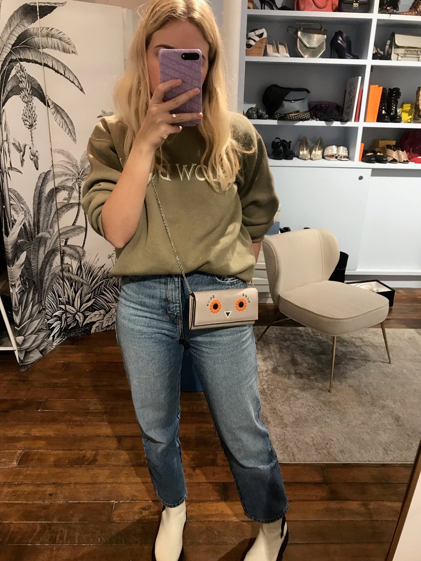 Sac portefeuille Fendi en cuir beige