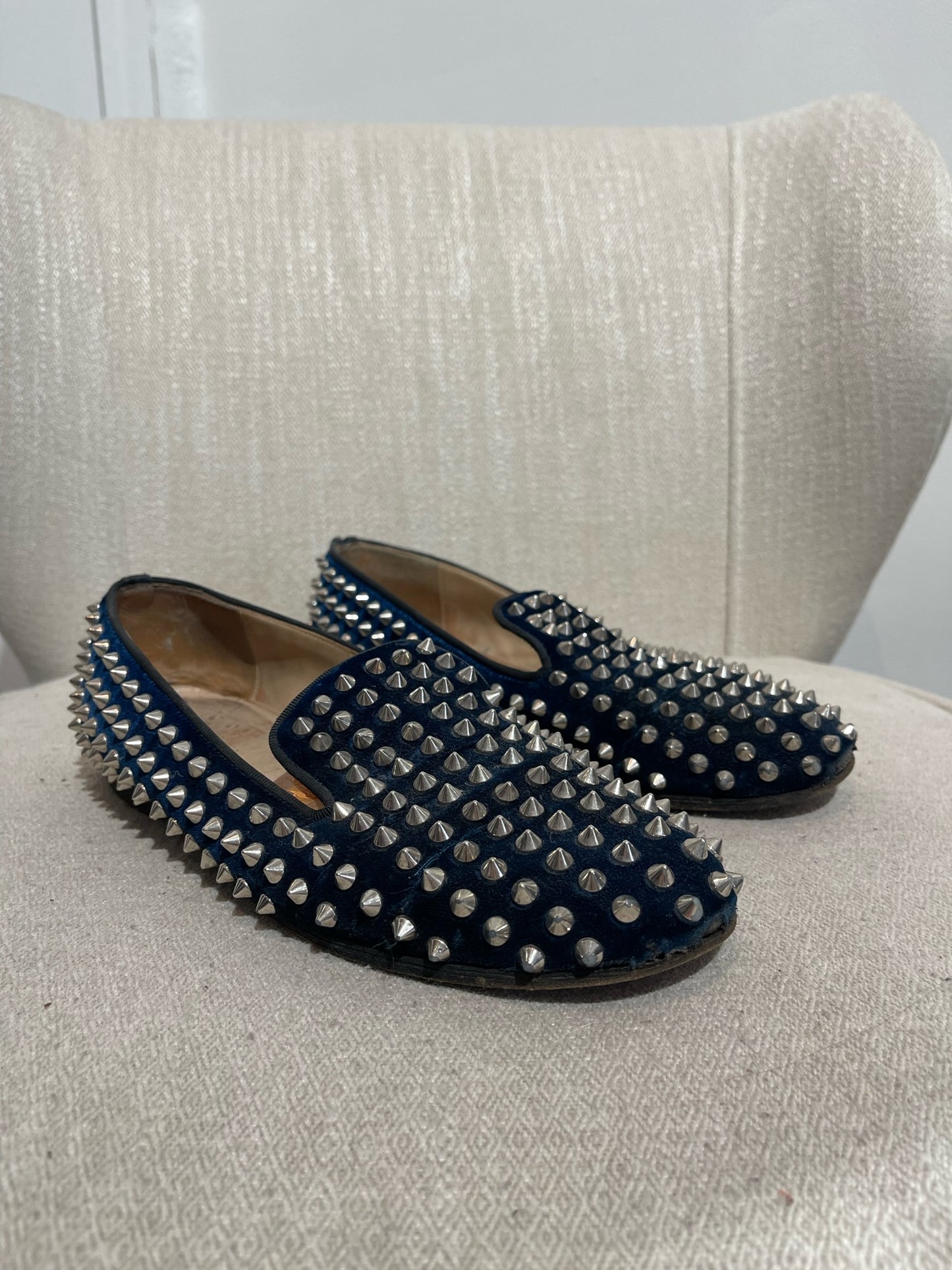 Mocassins Christian Louboutin bleus T.38,5