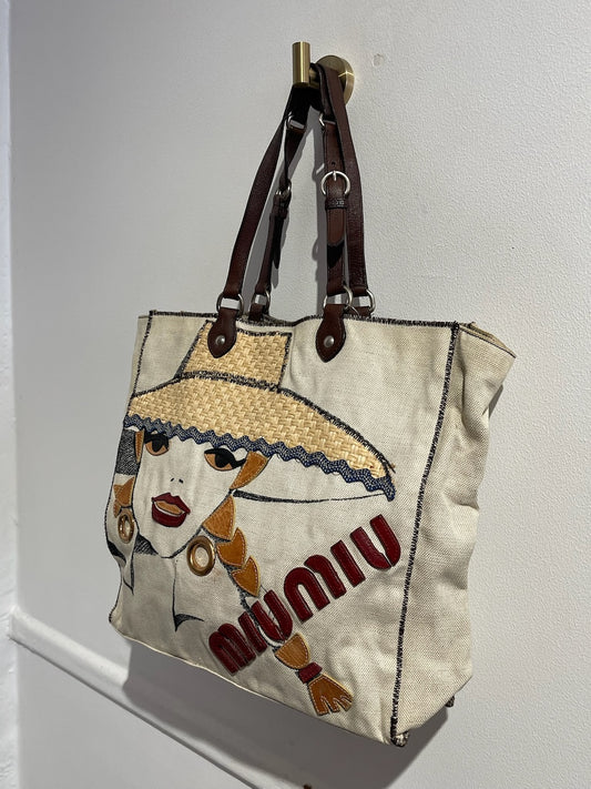 Sac Miu Miu toile beige