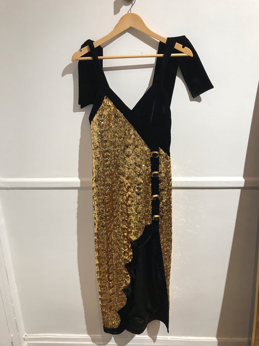 Robe Raisa Vanessa noire dorée T.36 Neuf