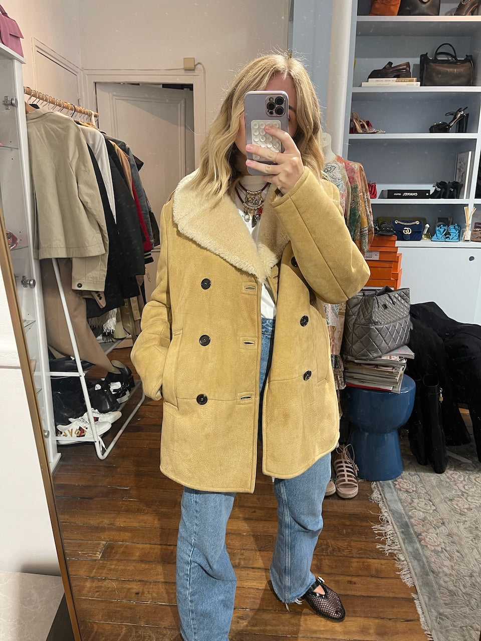 Manteau peau lainée Saint Laurent T.48