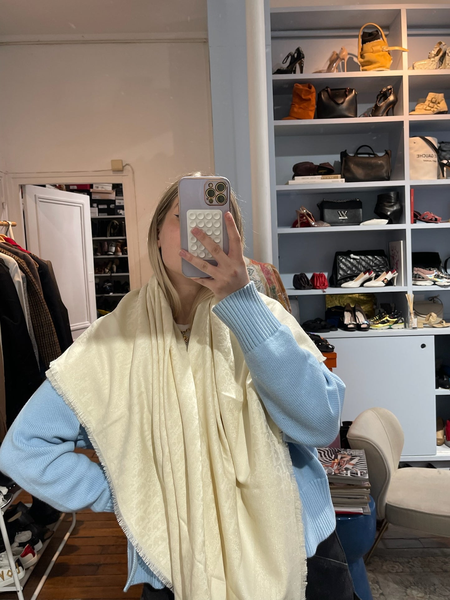 Châle Dior Oblique écru