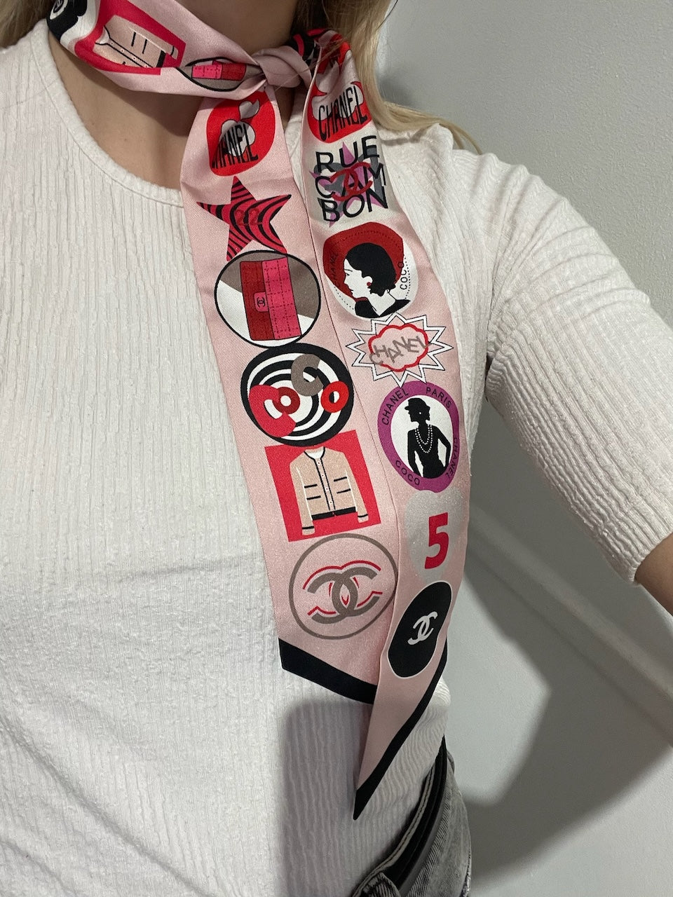 Foulard slim bandeau Chanel rose