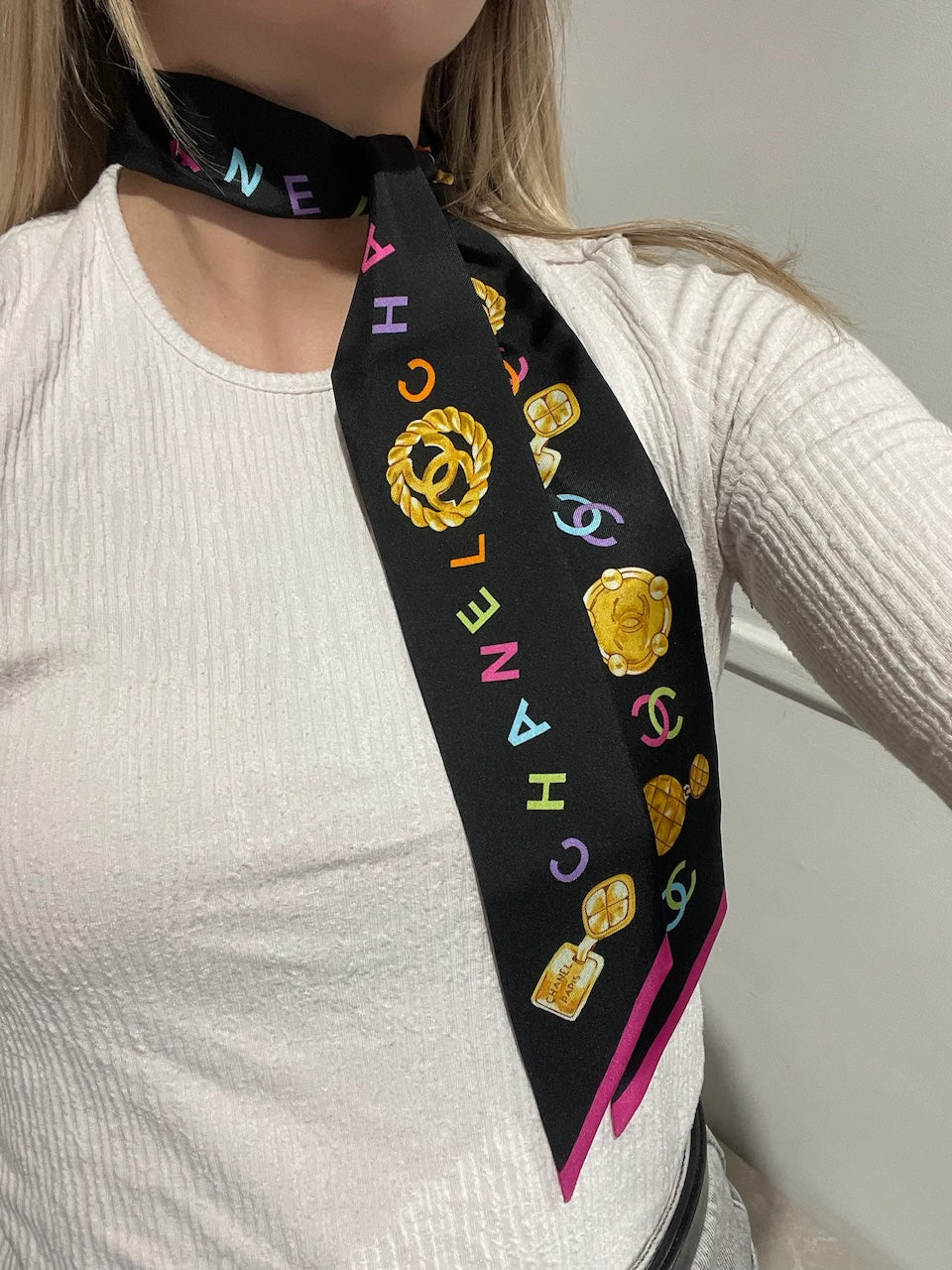 Foulard slim bandeau Chanel noir