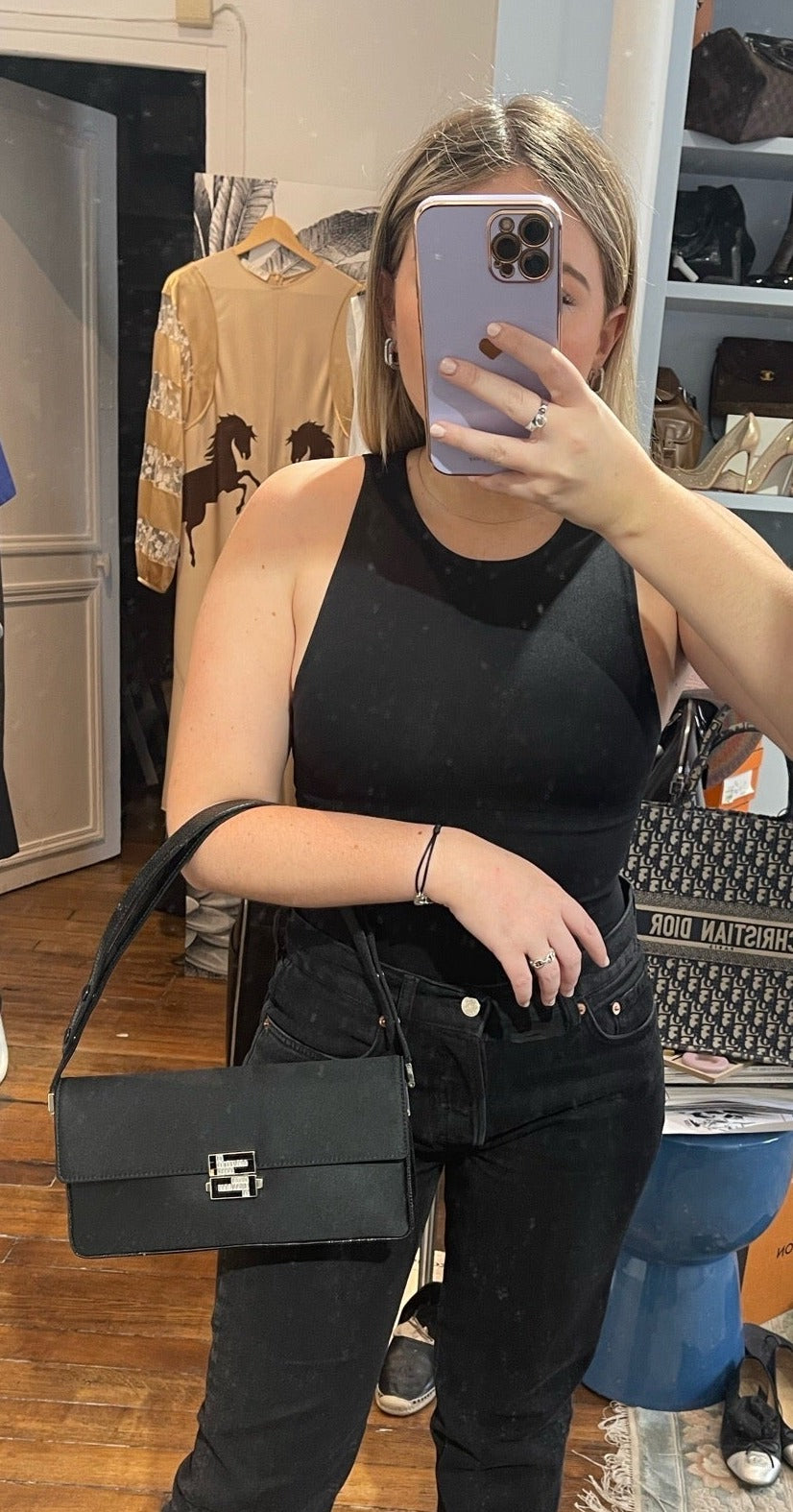Sac Fendi Baguette satin noir