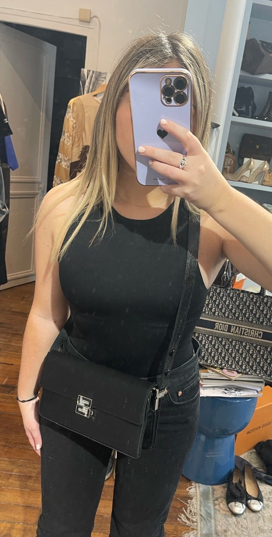 Sac Fendi Baguette satin noir