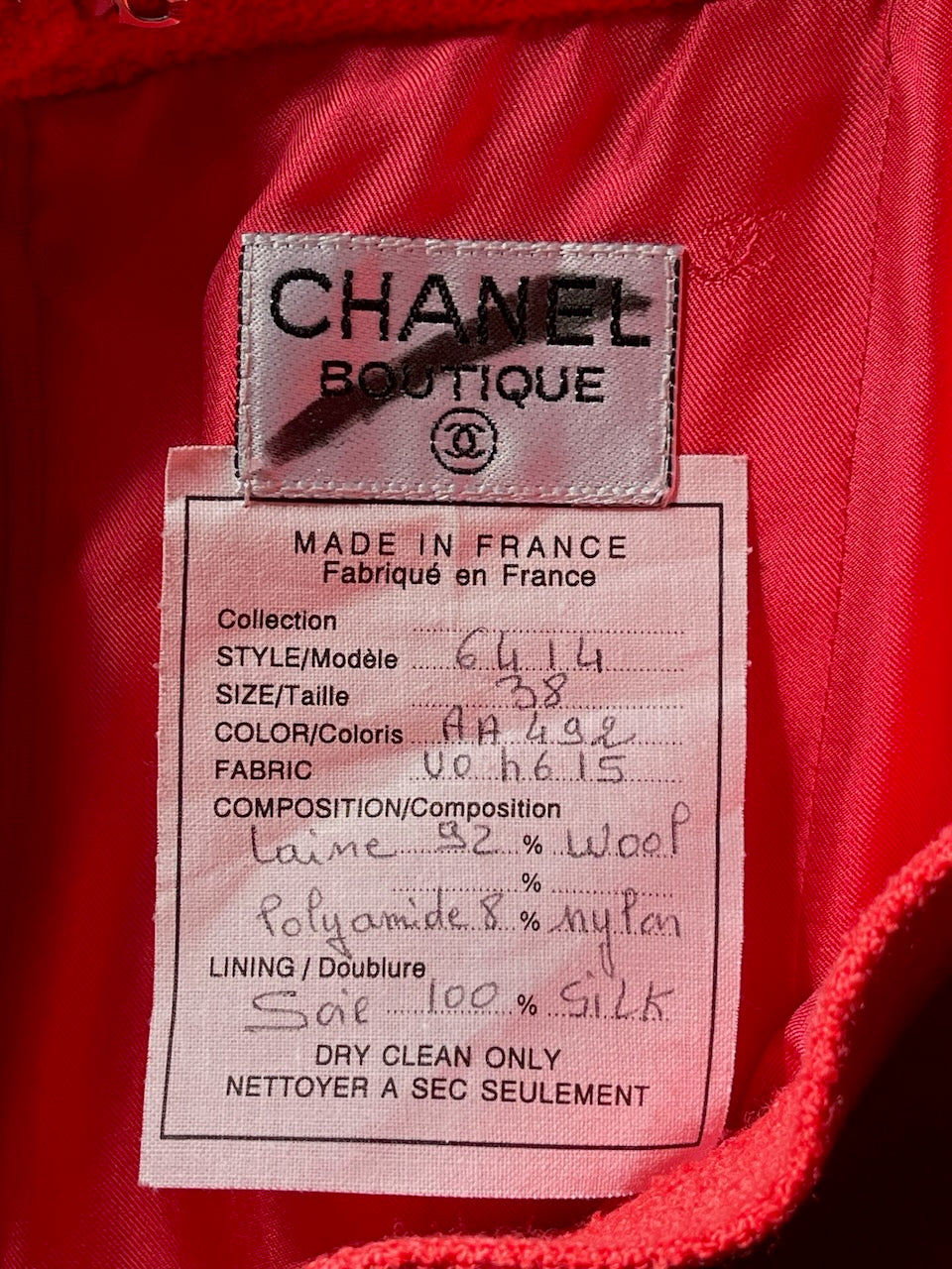 Jupe Chanel rouge corail T.38