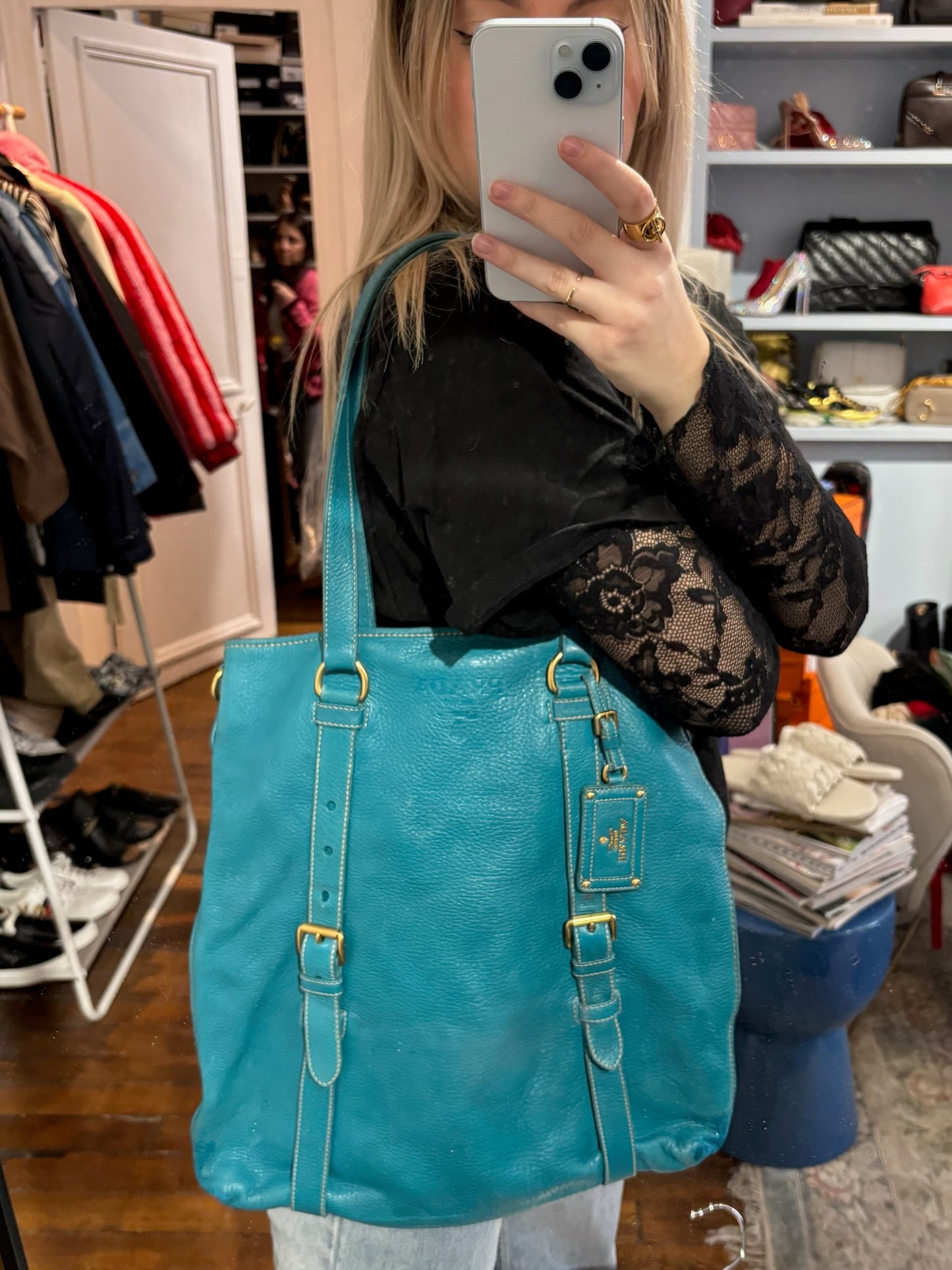Sac Prada bleu turquoise