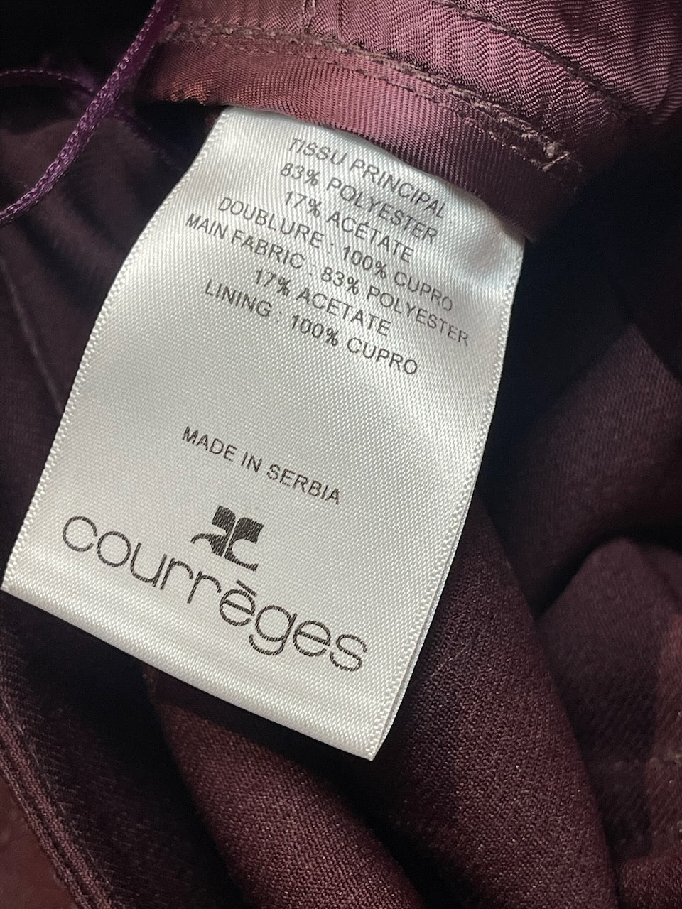 Pantalon Courrèges bordeaux T.40