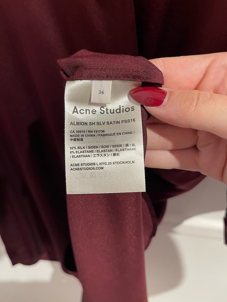 Chemise Acne Studios bordeaux T.36