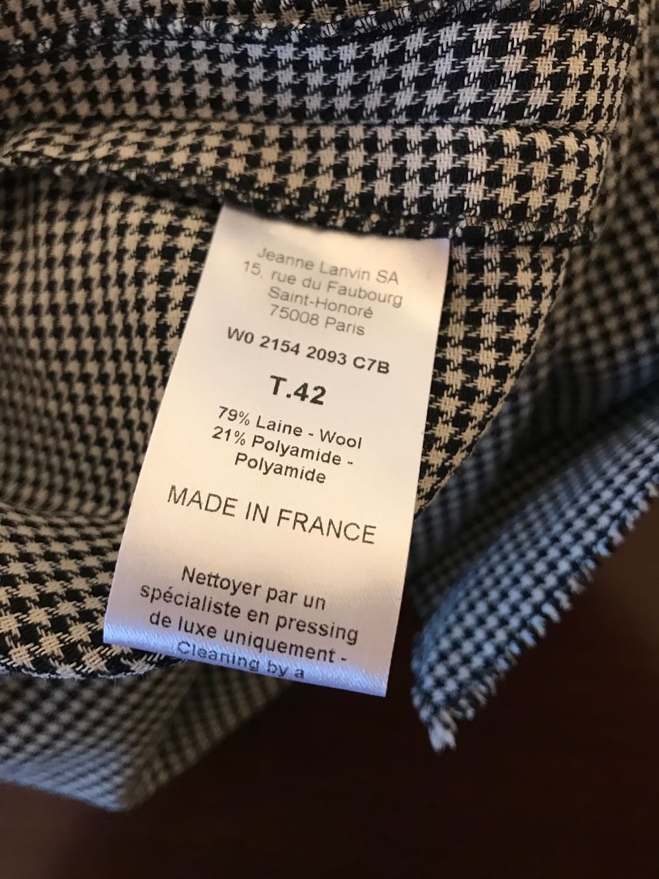 Robe Lanvin pied de poule T.42