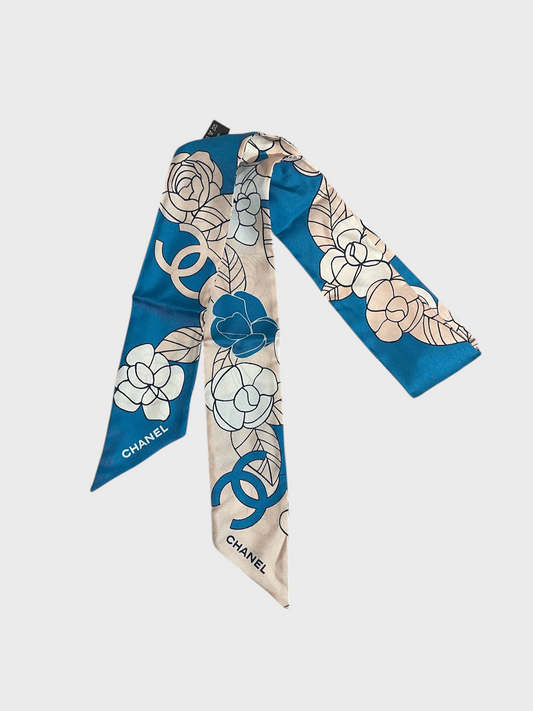 Foulard slim bandeau Chanel bleu/rose