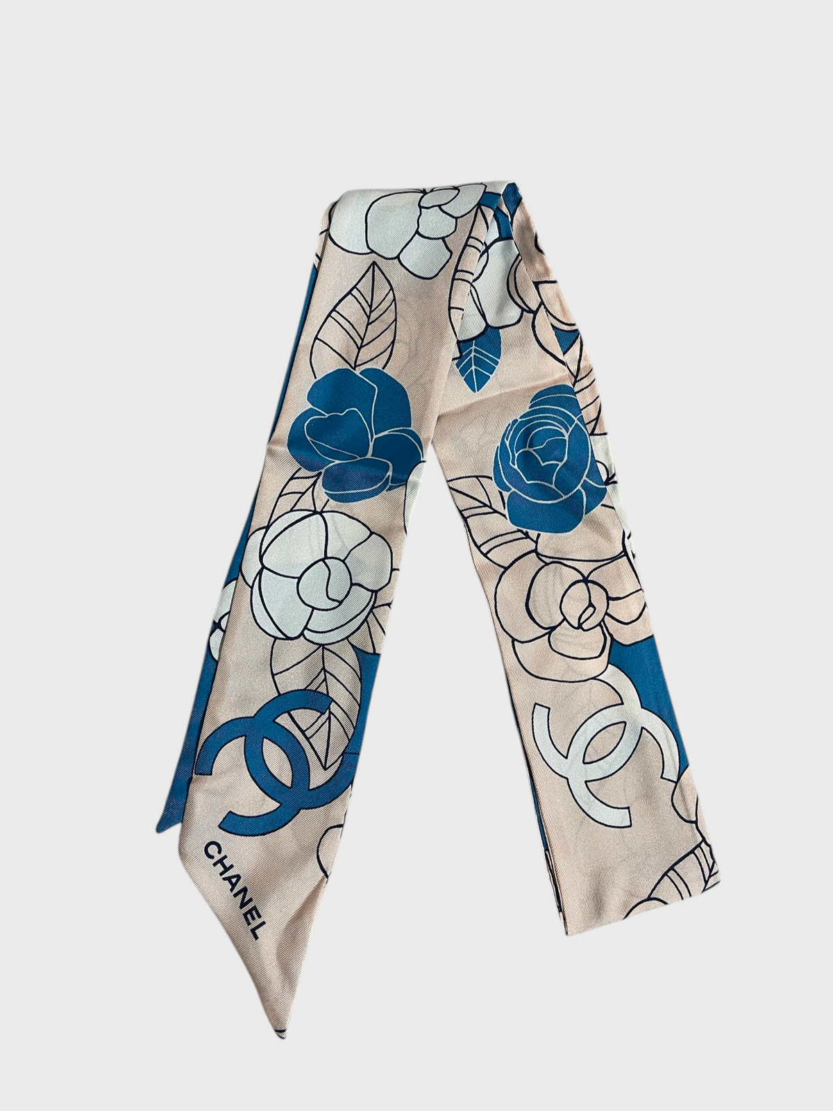 Foulard slim bandeau Chanel bleu/rose