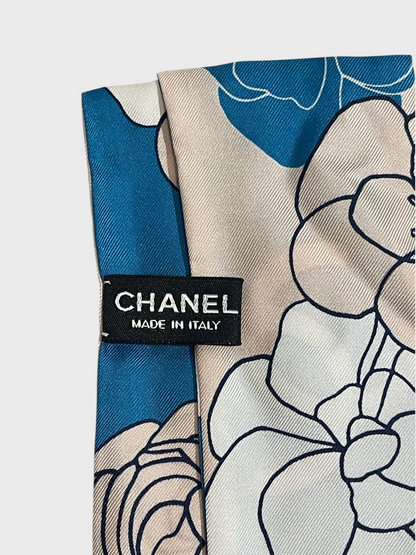 Foulard slim bandeau Chanel bleu/rose