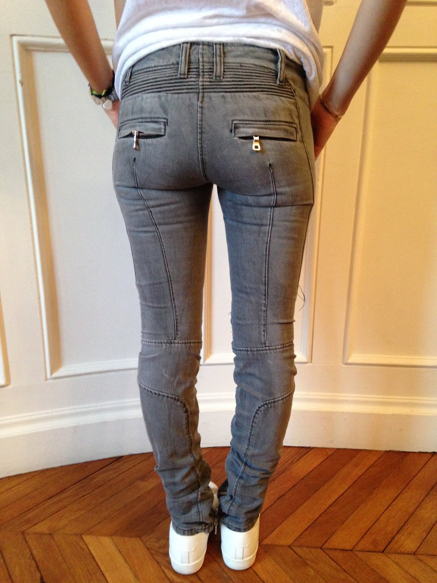 Jeans Biker Balmain Gris T.36