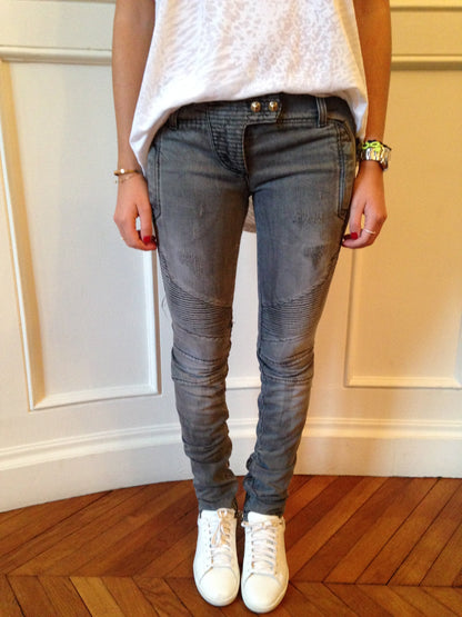 Jeans Biker Balmain Gris T.36