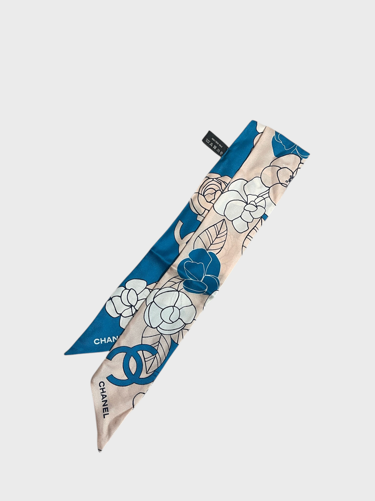 Foulard slim bandeau Chanel bleu/rose