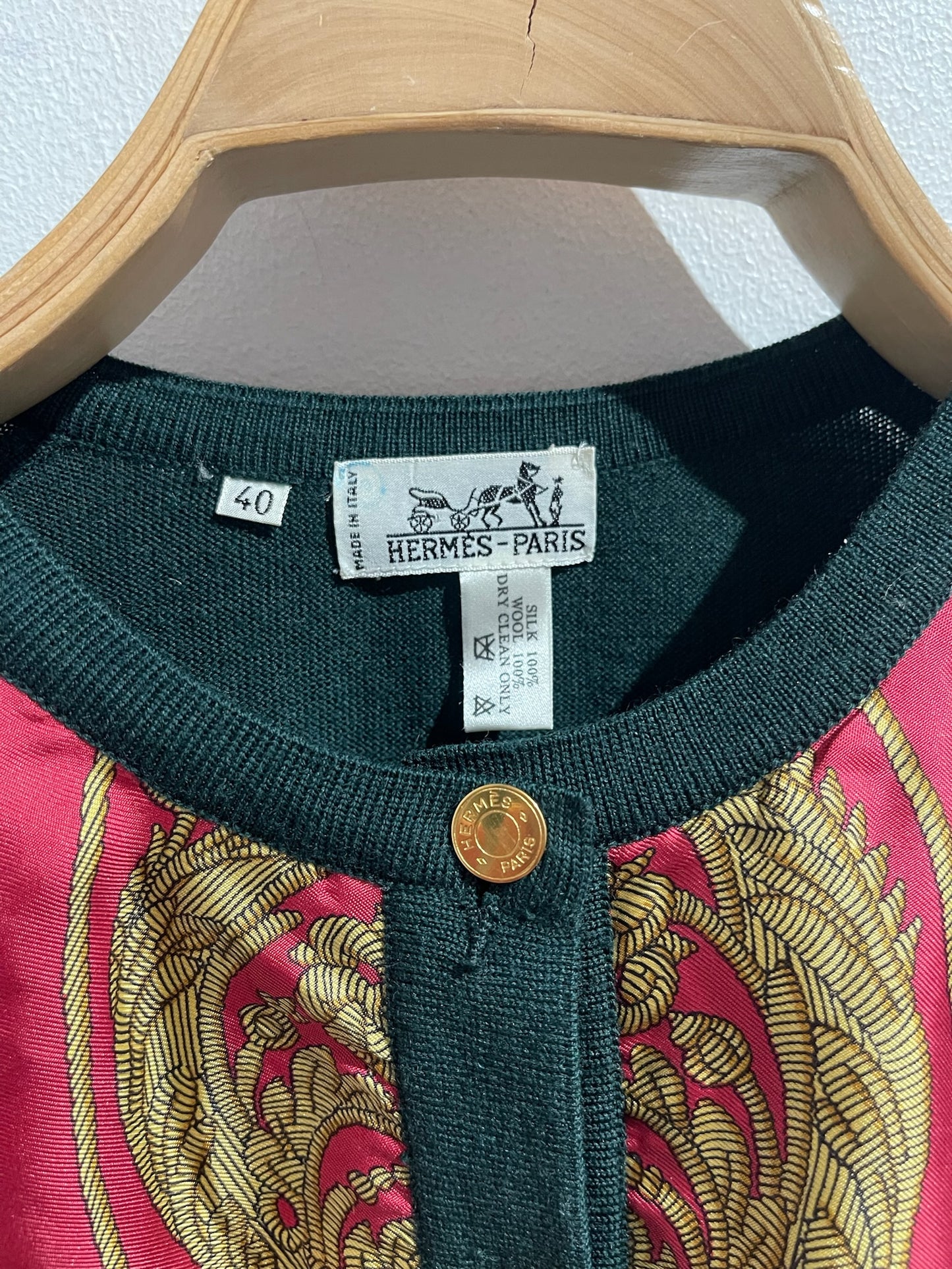 Gilet Hermès vert foulard T.38