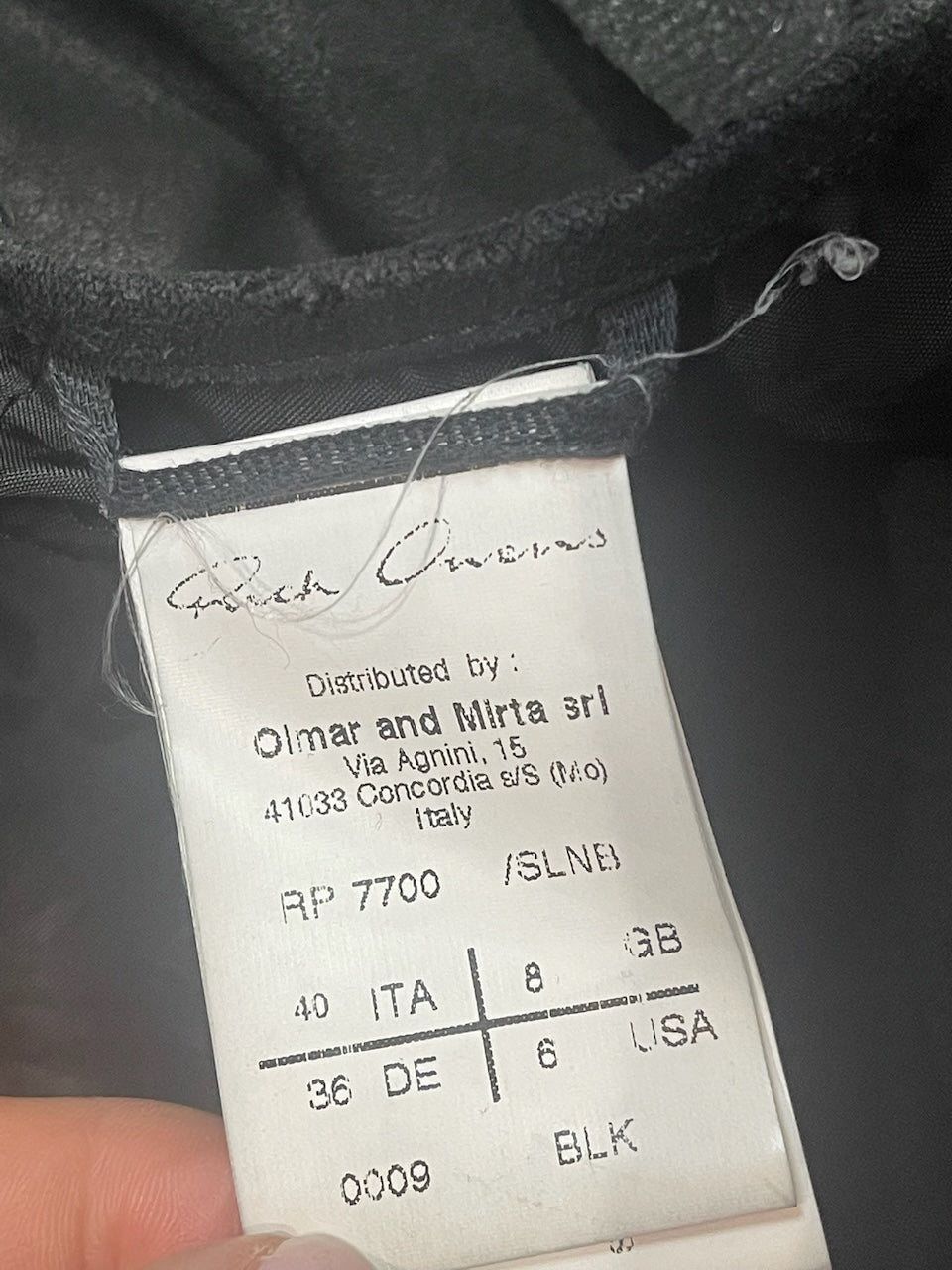 Veste Rick Owens noire T.36