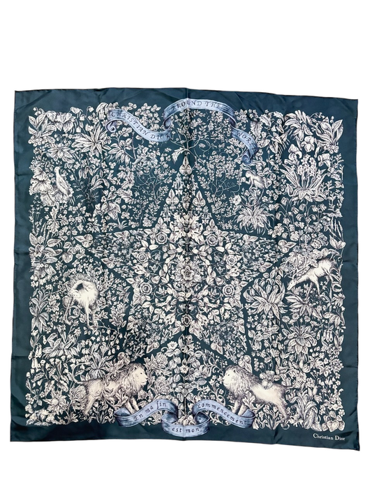 Foulard Dior bleu à fleurs