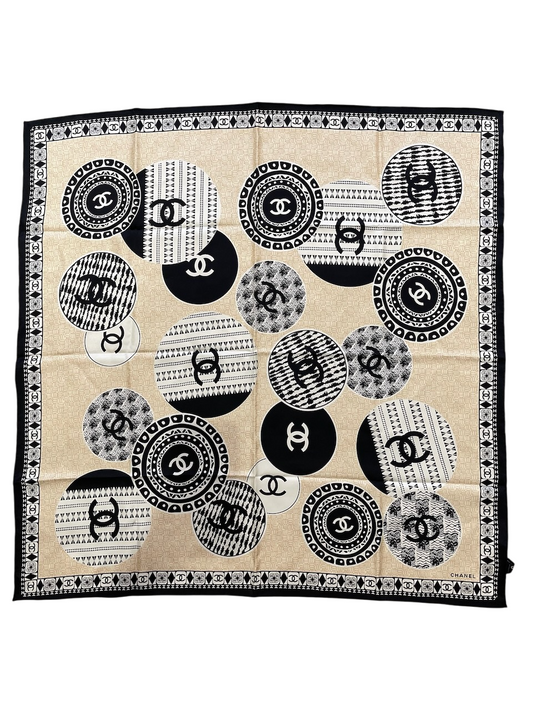 Foulard Chanel beige écru noir