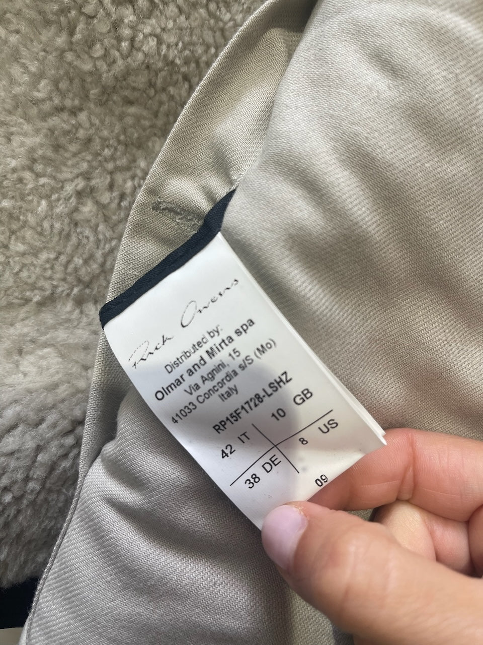 Veste Rick Owens peau lainée T.38