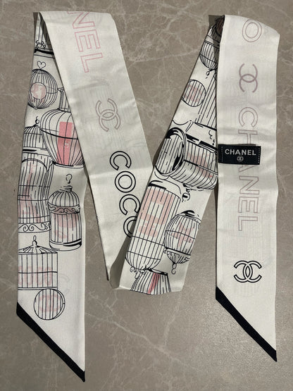 Foulard slim bandeau Chanel blanc/rose