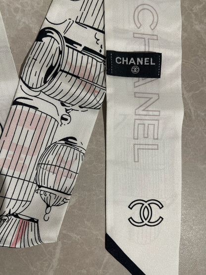 Foulard slim bandeau Chanel blanc/rose