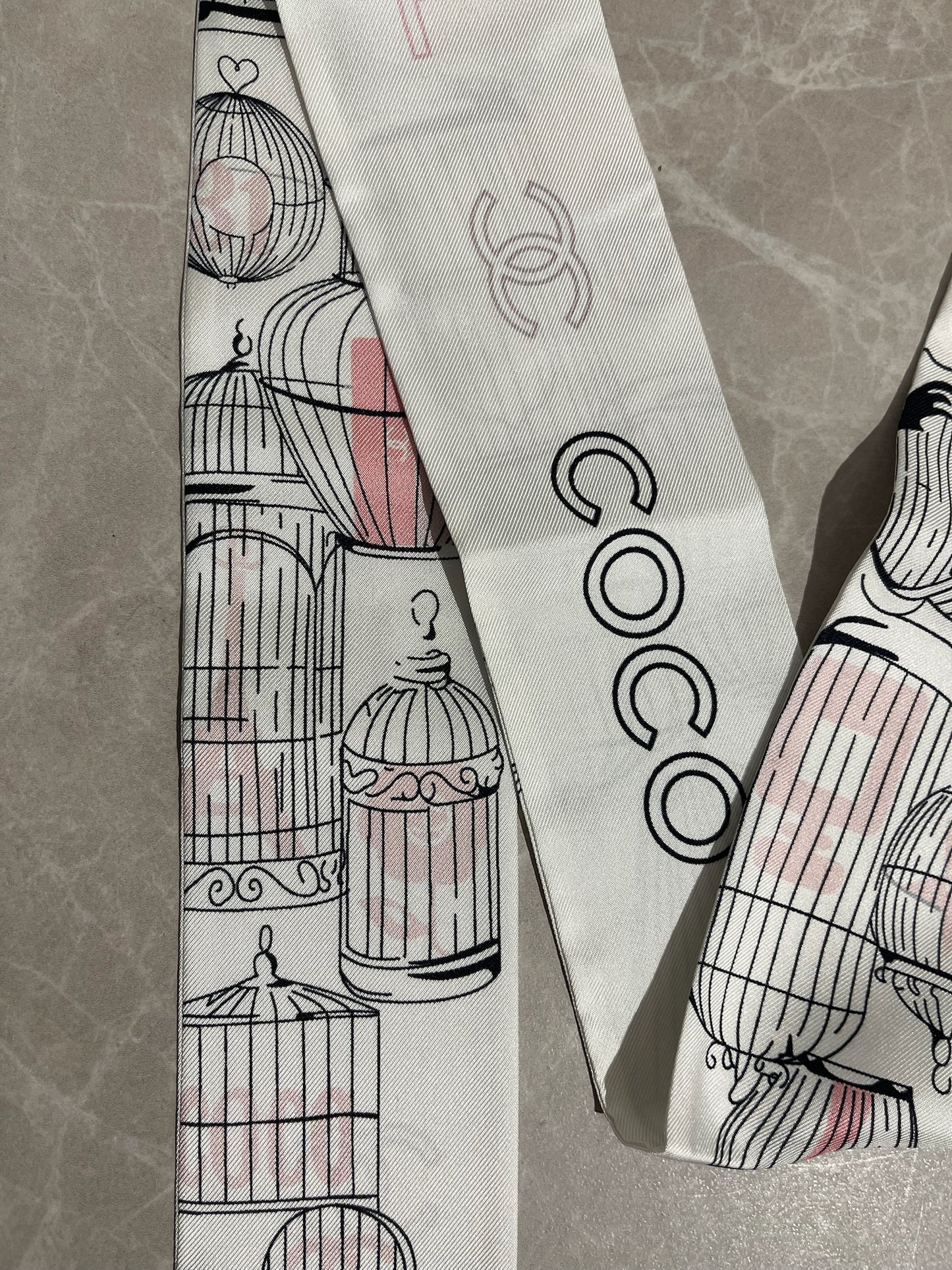 Foulard slim bandeau Chanel blanc/rose