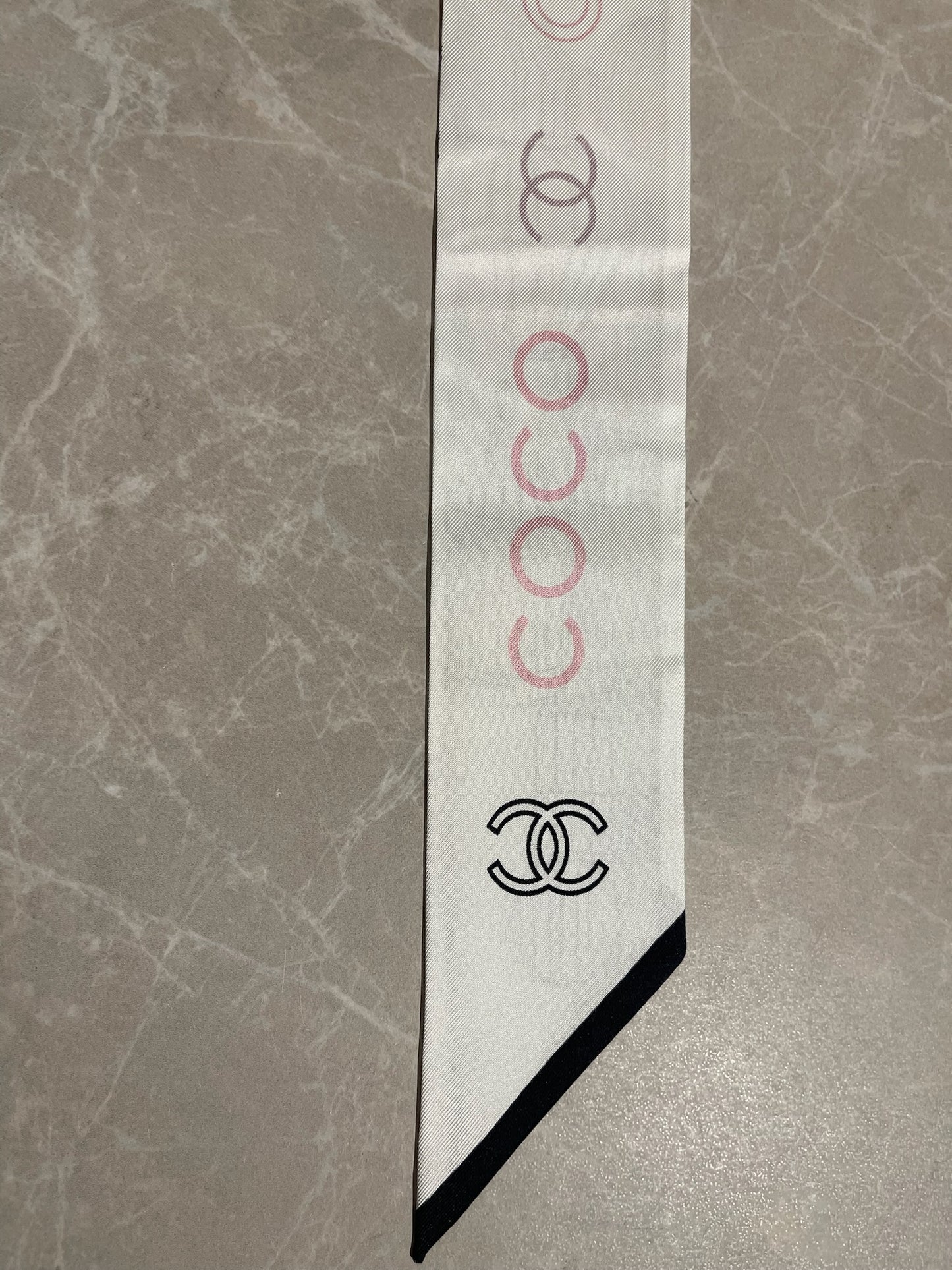 Foulard slim bandeau Chanel blanc/rose