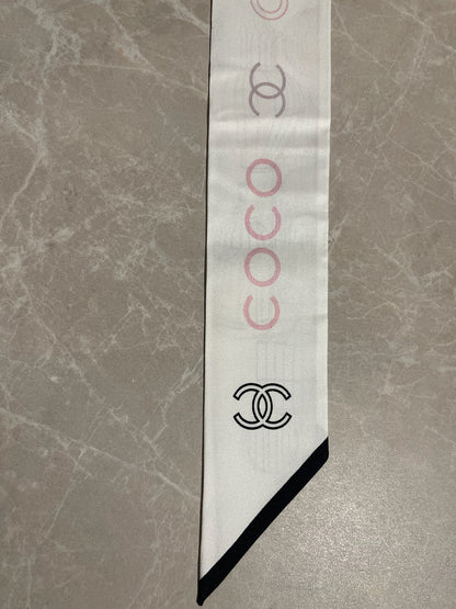 Foulard slim bandeau Chanel blanc/rose