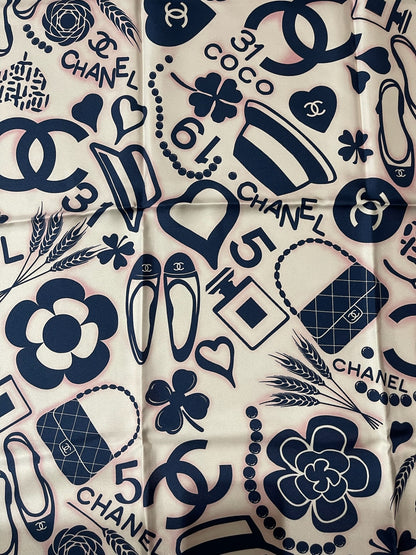 Foulard Chanel Blanc/Bleu