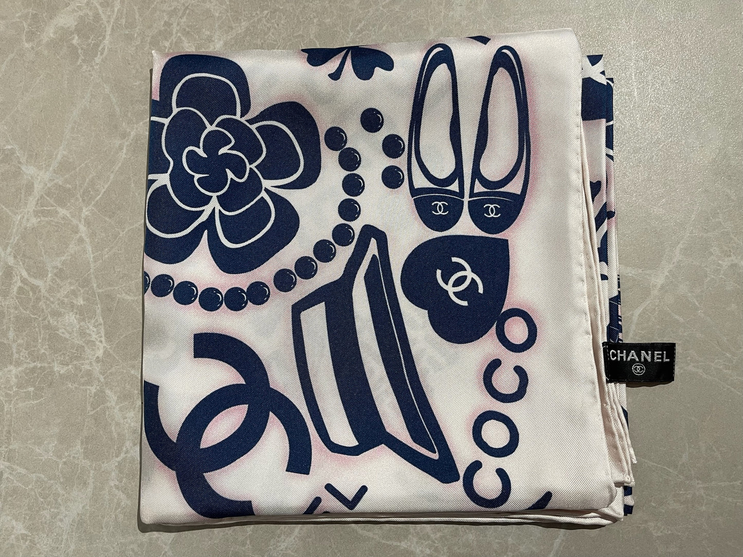 Foulard Chanel Blanc/Bleu