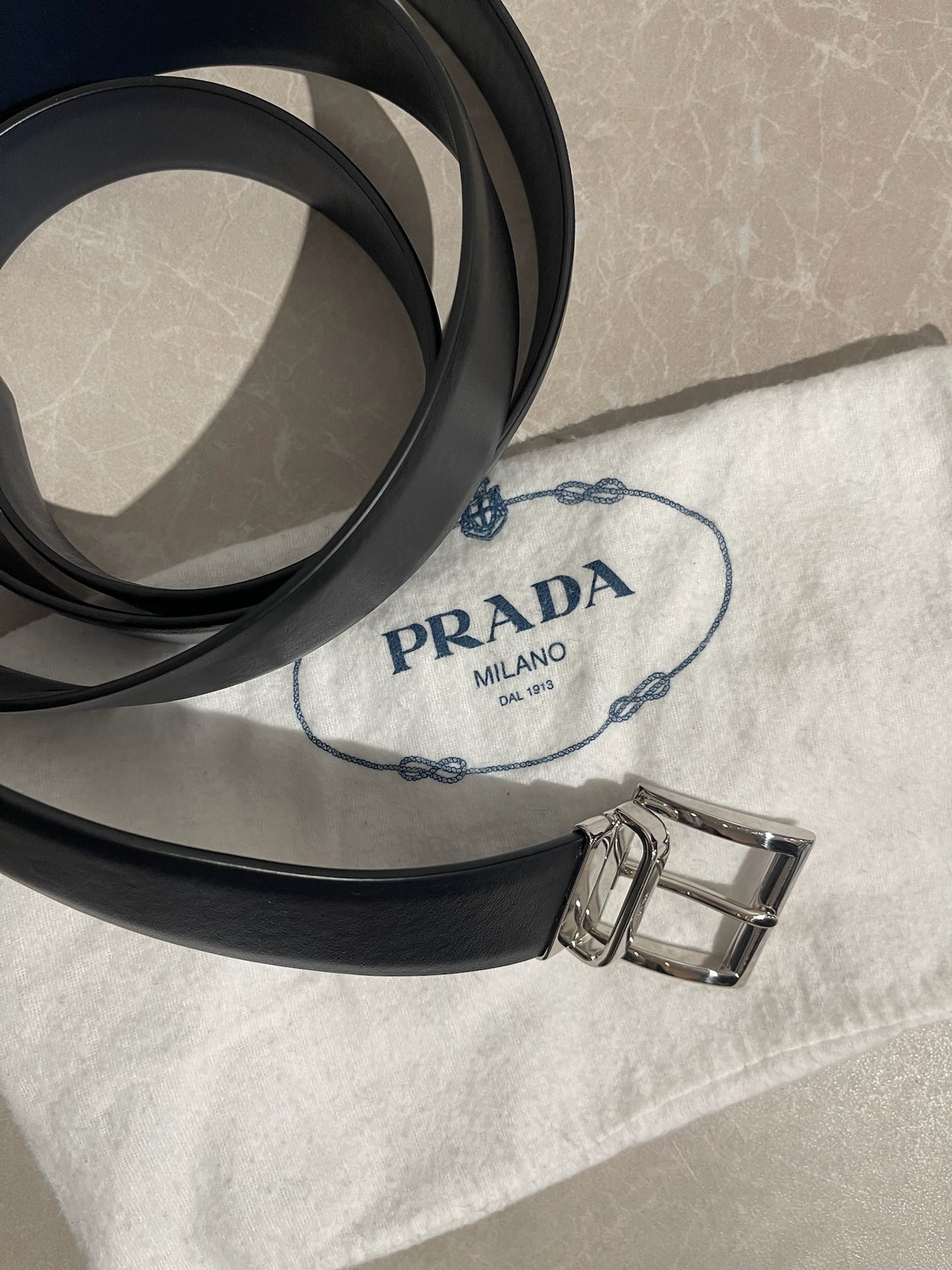 Ceinture Prada réversible noir/bleu T.S