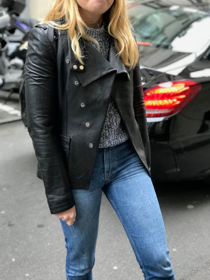 Veste en cuir Balenciaga noire T.40