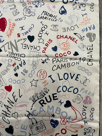 Foulard 90 Chanel blanc Love