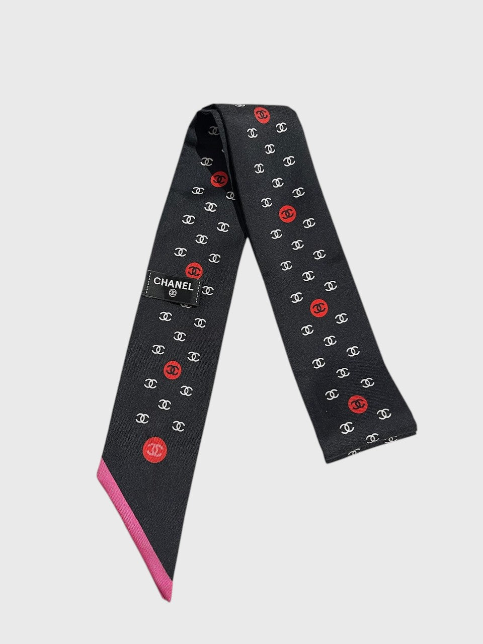 Foulard slim Chanel noir et rose