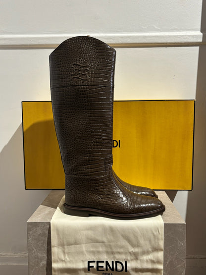 Bottes Fendi Marron Croco T.39 Neuf