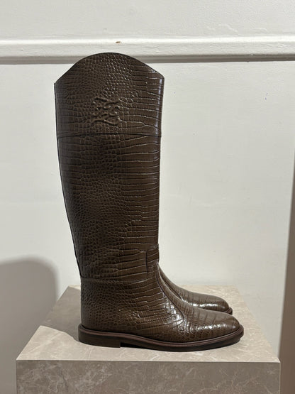 Bottes Fendi Marron Croco T.39 Neuf