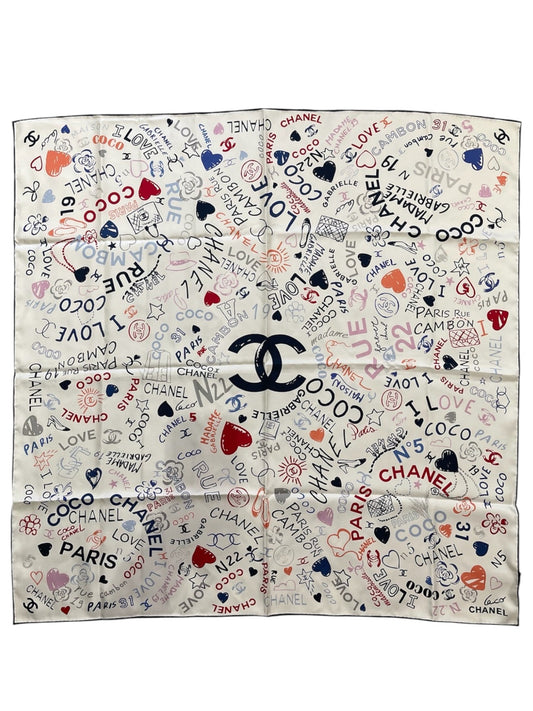 Foulard 90 Chanel blanc Love
