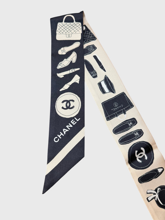 Foulard slim Chanel noir et blanc