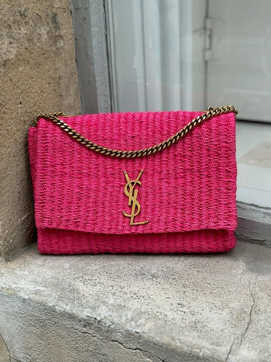 Sac Saint Laurent Kate Raphia Rose