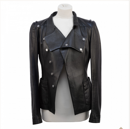 Veste en cuir Balenciaga noire T.40