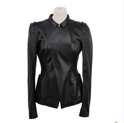 Veste en cuir Balenciaga noire T.40